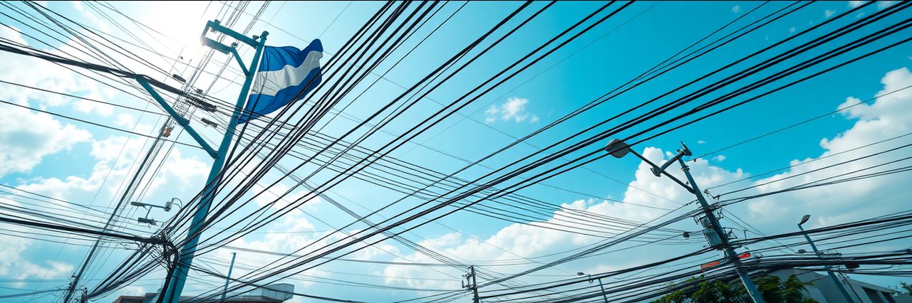 Urban power lines and flagpole under cloudy sky for work permit assistance SEO