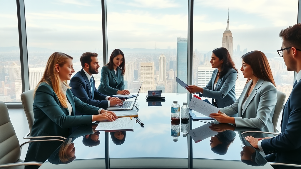 Expert U.S. visa assistance legal team advising clients in modern office setting.