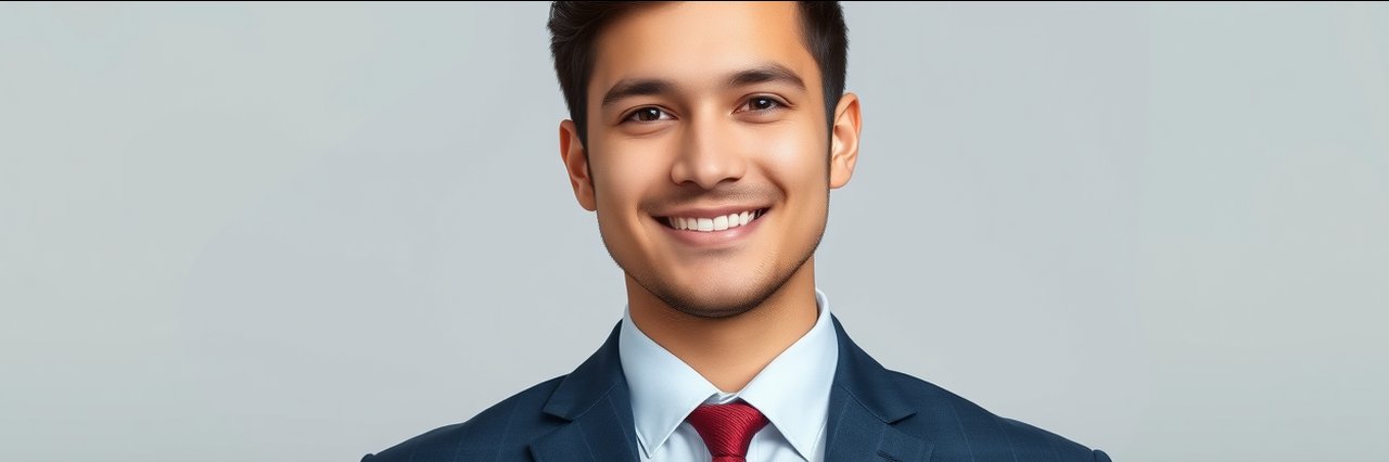Professional headshot of smiling man in suit for employment visas article