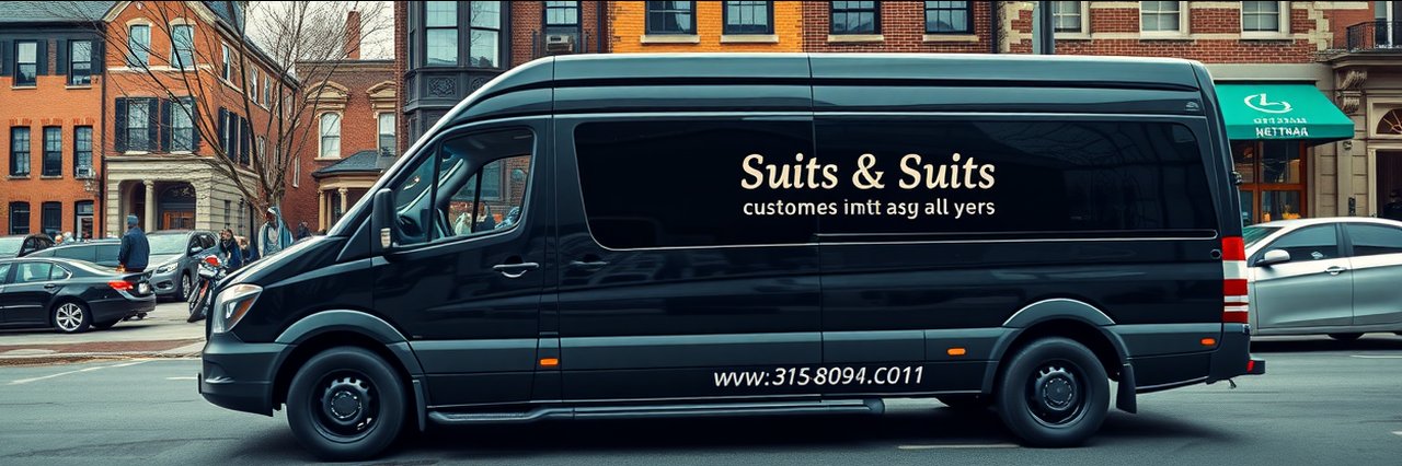 Van de trajes personalizados aparcado en calle urbana, defensa casos criminales