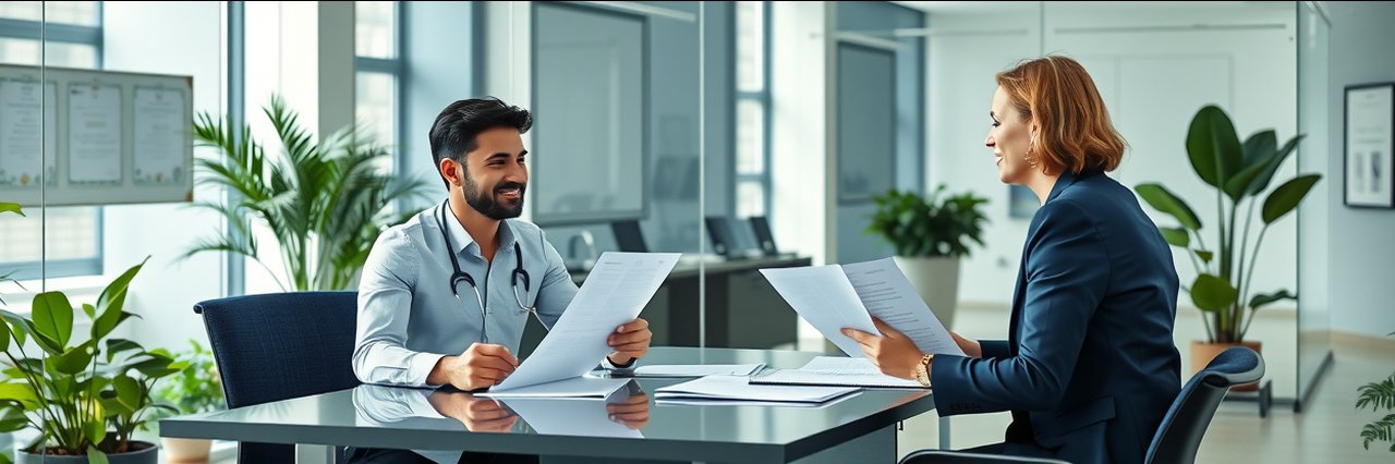 Green card services consultation with advisor in a modern office setting