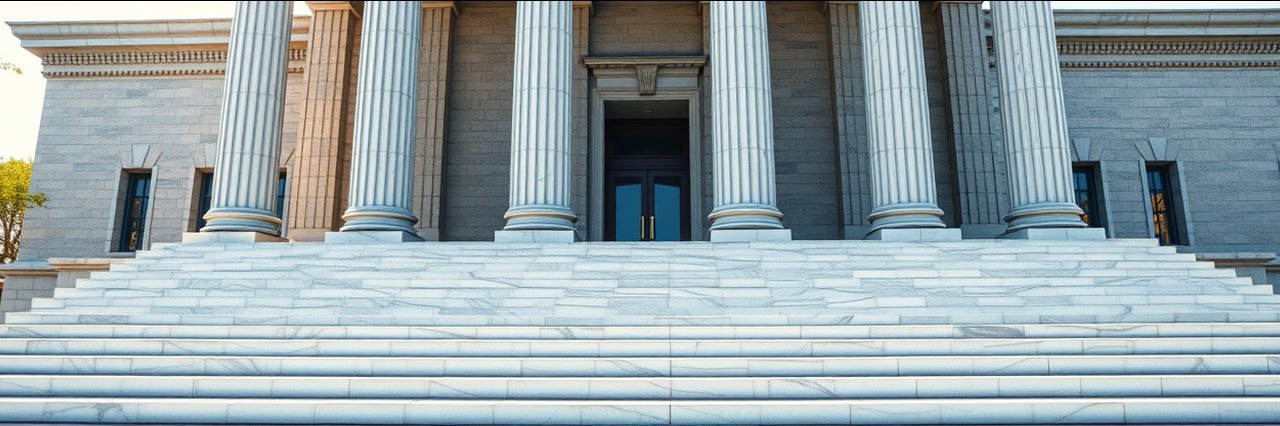 Marble courthouse steps and columns representing immigration legal services