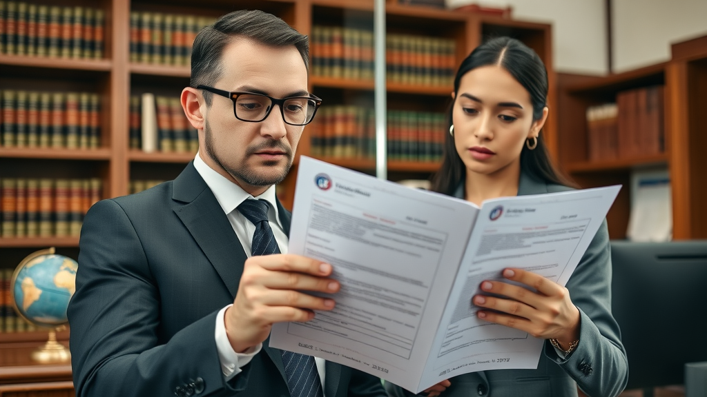 Confident applicant reviewing EB-2 EB-3 visa guidance with attorney in law office.