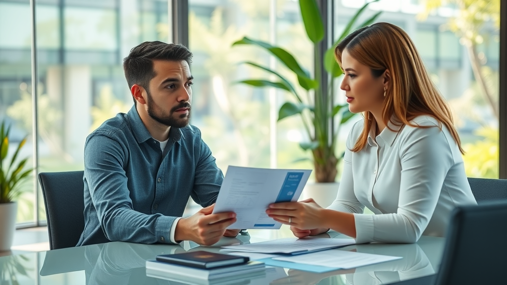 Applicant and consultant review paperwork for secure employment visa solutions