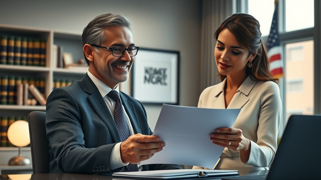 Immigration attorney offering expert investor visa guidance in a modern office setting