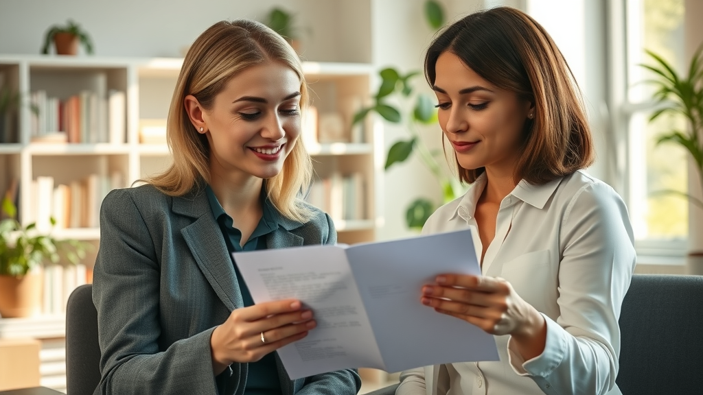 Client and attorney collaborating over green card services documents at law office