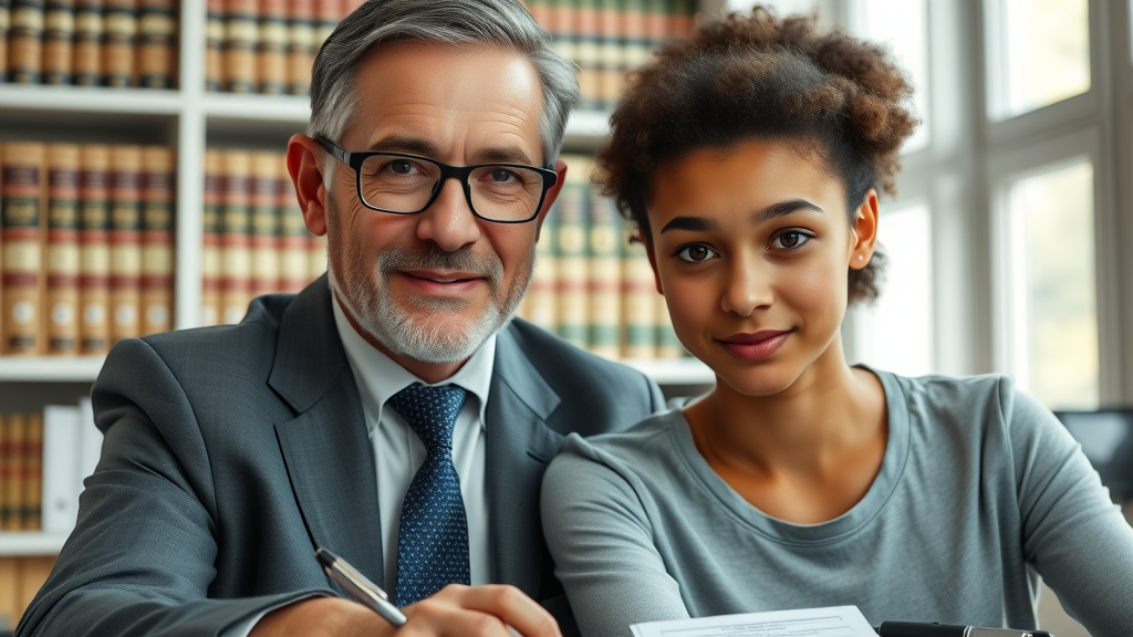 Attorney providing naturalization process help to applicant in law office