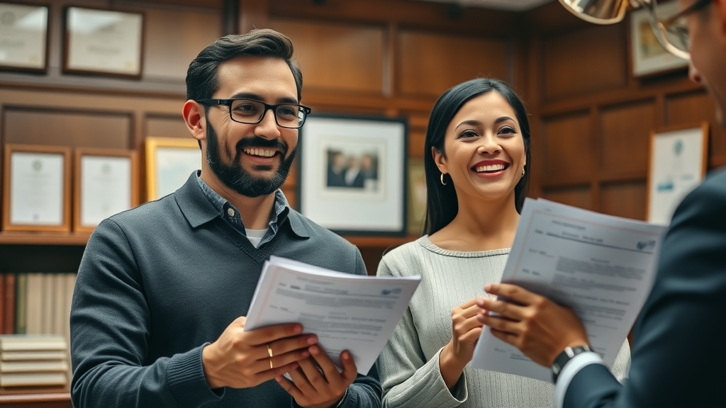 Immigration legal services client couple consults lawyer for trusted guidance