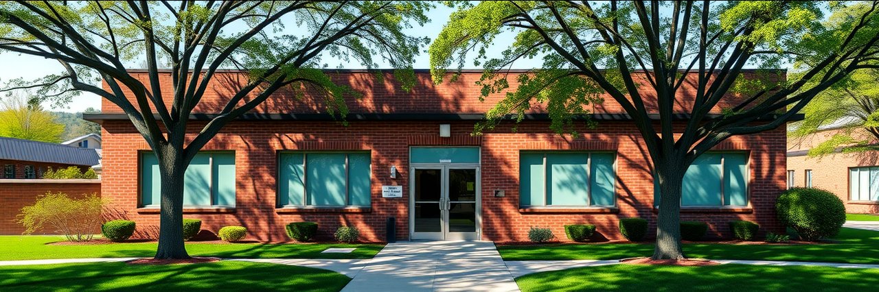 USCIS naturalization process office building with red brick exterior and clear signage