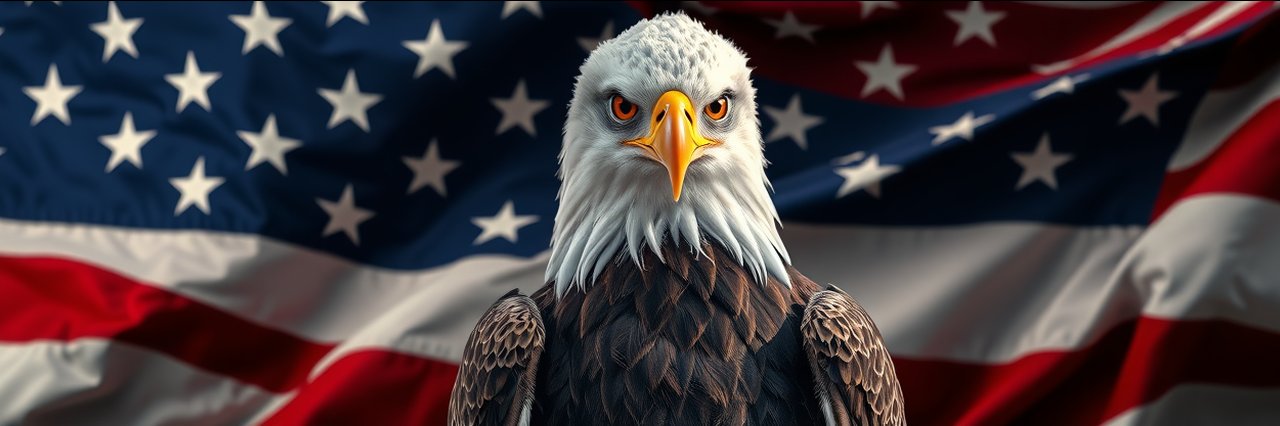 Bald eagle and American flag symbolizing nationwide immigration services.