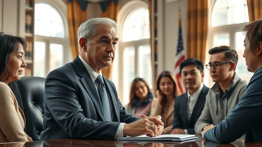 Maryland immigration lawyer advising diverse family in office