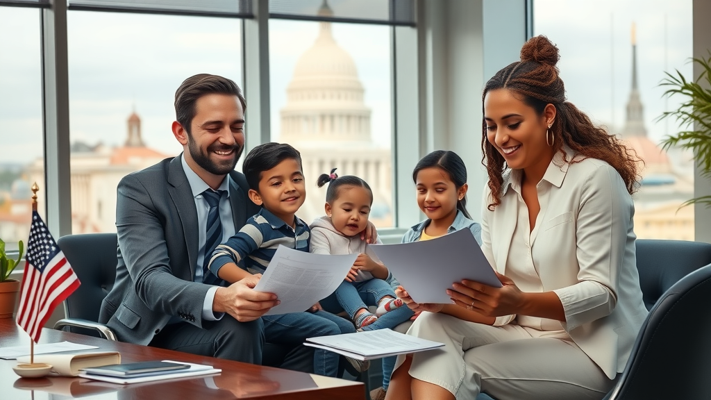 DC immigration law expert helps diverse family in modern law office