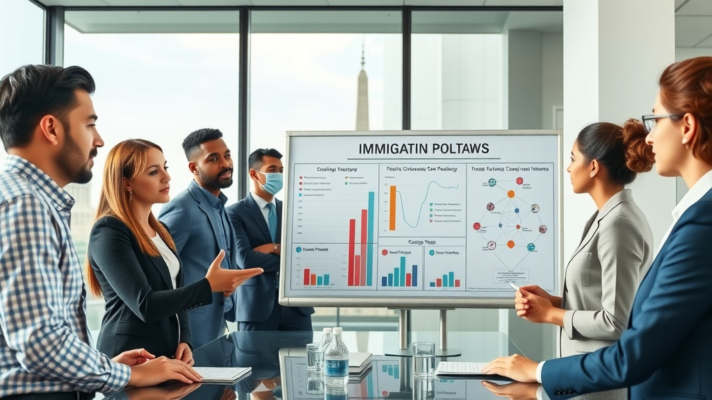 Global business team discussing strategic corporate immigration policies