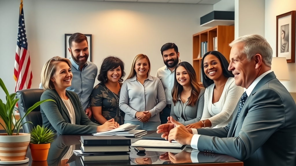 Diverse families receiving expert U.S. visa assistance from an immigration lawyer.