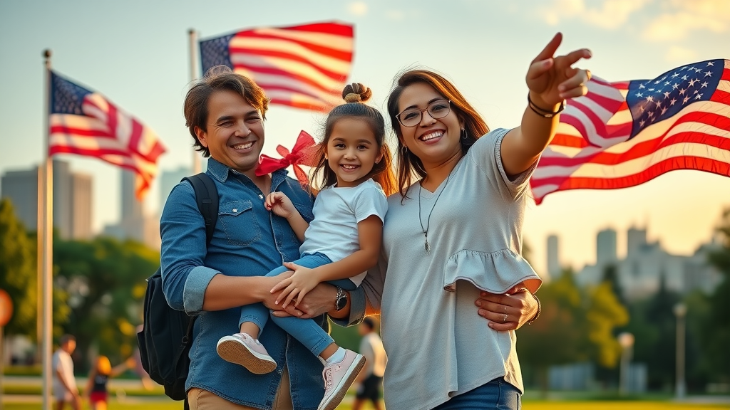 New citizens celebrate naturalization citizenship with family in park