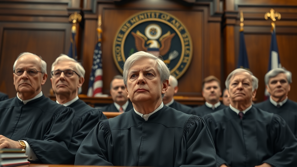 Federal judges in court, deliberating over federal immigration appeals cases.