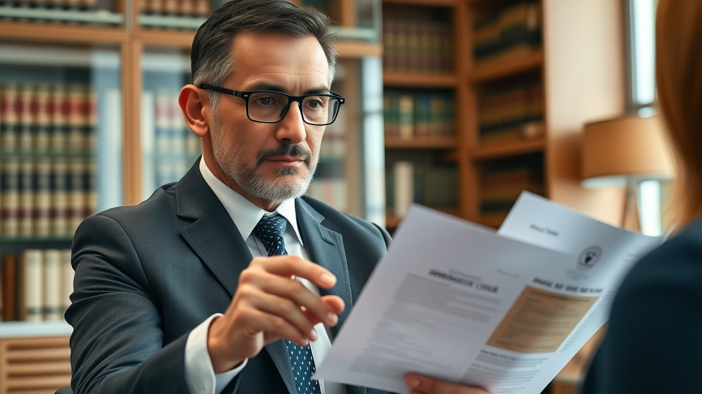 Immigration attorney consulting clients, illustrating deportation defense strategies