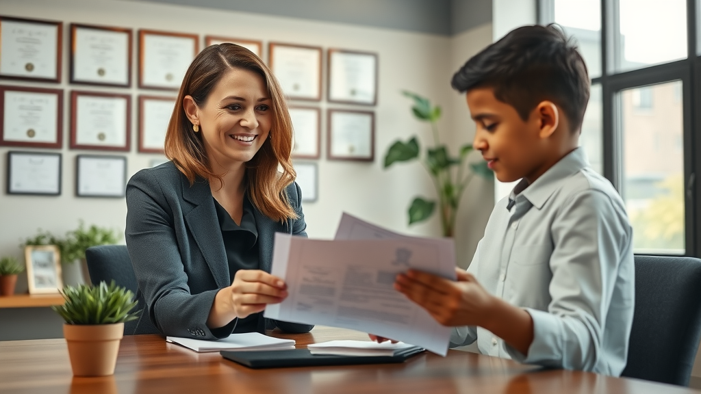 Immigration attorney offering permanent residency help in a modern office
