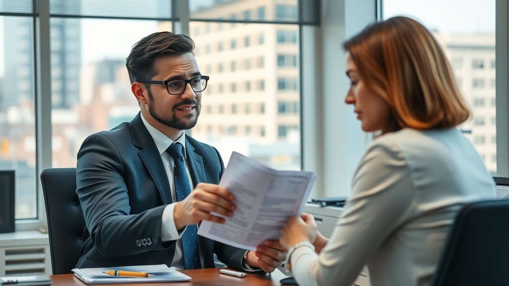 Maryland immigration lawyer helping client in Baltimore office