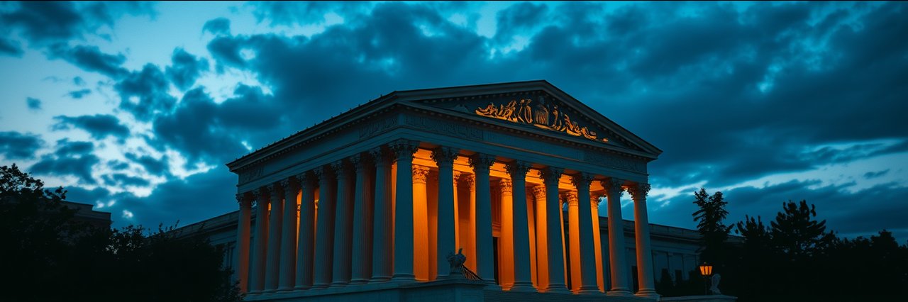 Dramatic Lincoln Memorial at dusk highlights naturalization process and legal counsel.
