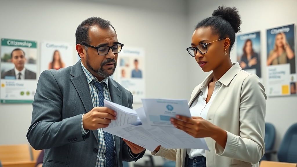 Legal advisor organizes citizenship paperwork for naturalization process help