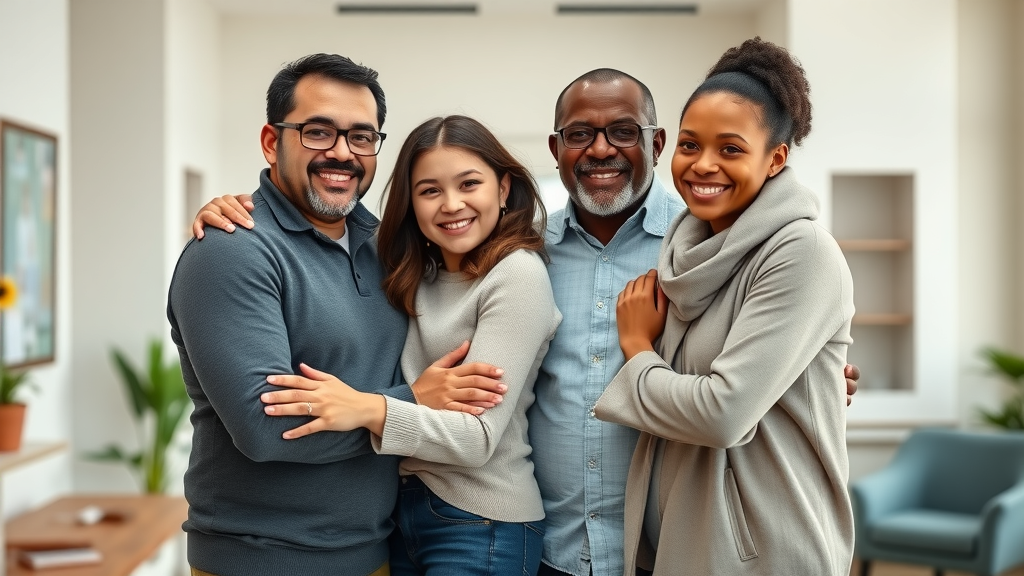 Diverse immigrant family hopeful in legal office seeking u-visa and vawa assistance