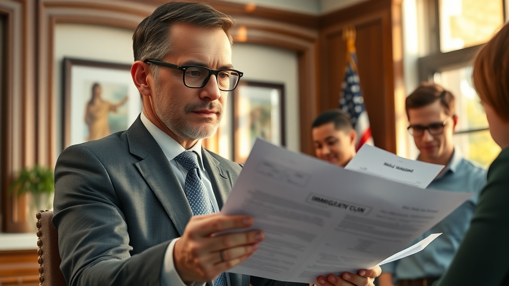 Attorney reviewing immigration legal documents with family, trusted immigration legal services