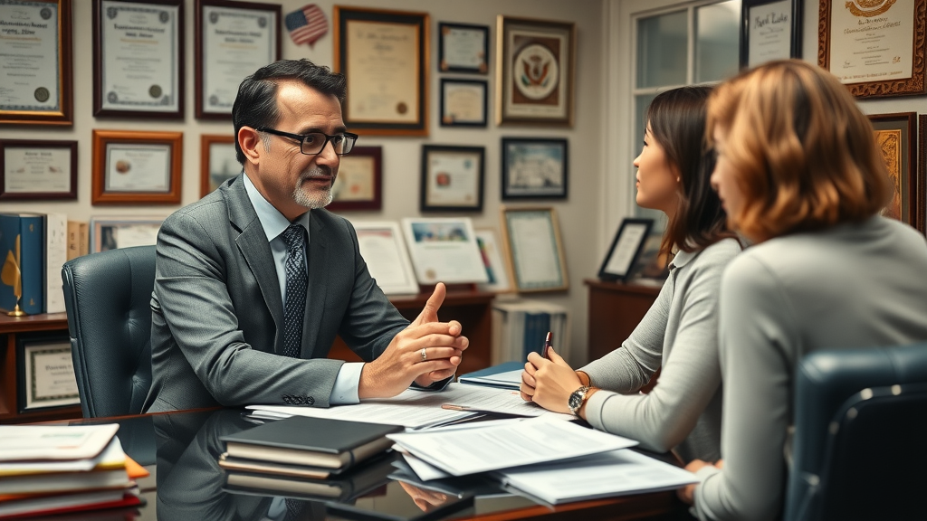 Immigration attorney advising clients on US employment visas application process