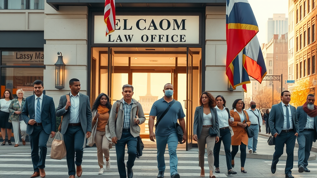 Immigrants approaching law office for trusted immigration legal services in D.C.