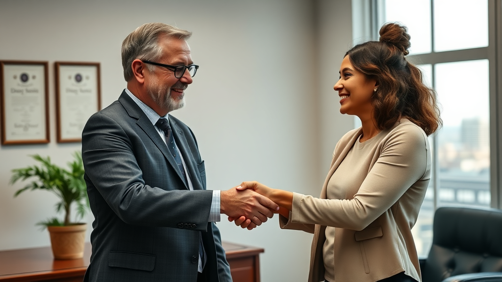 Maryland immigration lawyer supporting immigrant client handshake